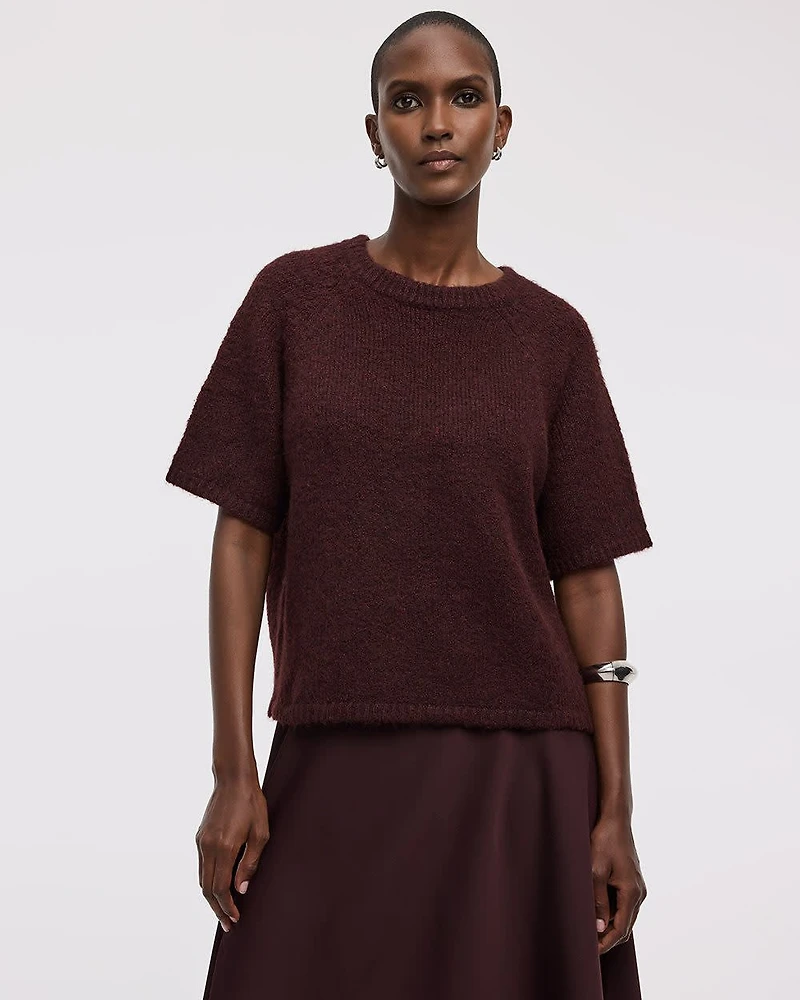 Elbow-Sleeve Crew-Neck Loose Sweater