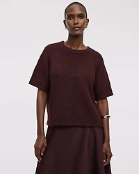 Elbow-Sleeve Crew-Neck Loose Sweater