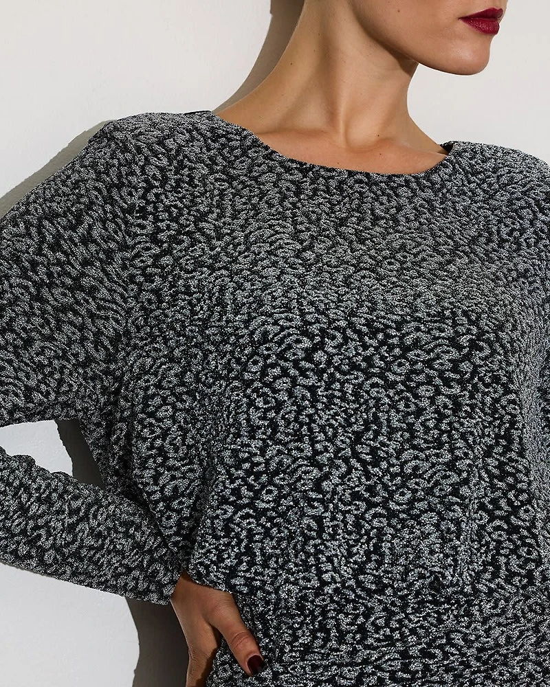 Robe midi à manches longues motif léopard métallique