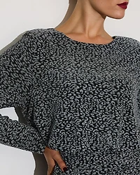 Robe midi à manches longues motif léopard métallique