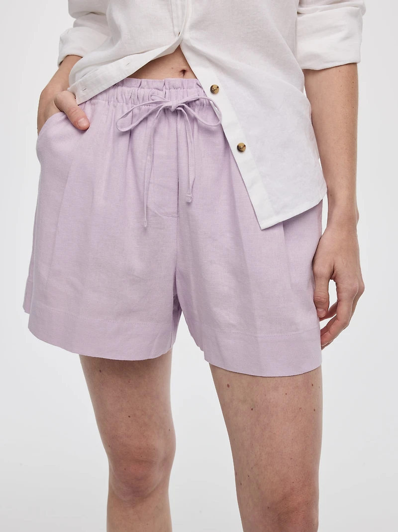Linen-Blend Shorts with Elastic Waistband