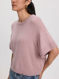 Cashmere-Blend Short-Sleeve Crew-Neck Loose Sweater