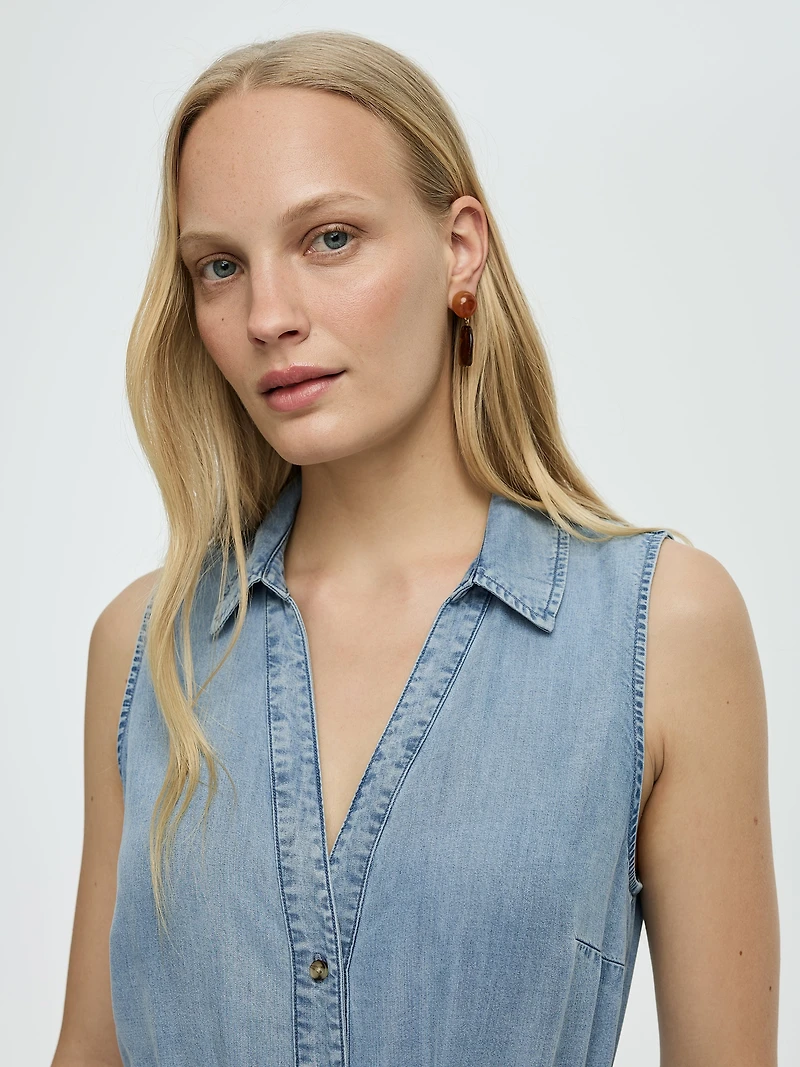 Robe midi boutonnée sans manches