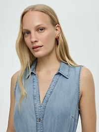 Robe midi boutonnée sans manches