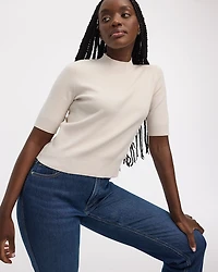 Elbow-Sleeve Mock-Neck Top