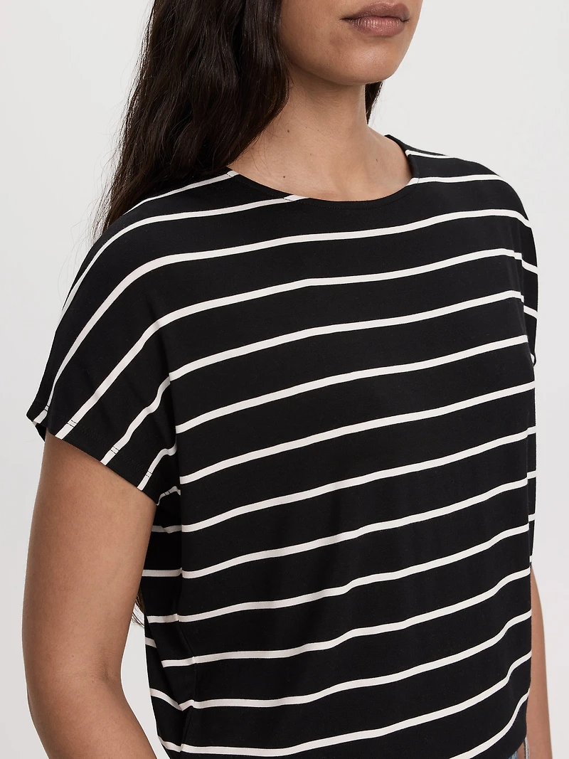Striped Short-Dolman-Sleeve Boat-Neck T-Shirt
