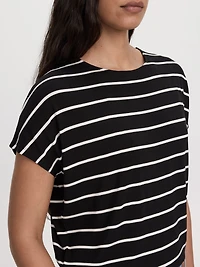 Striped Short-Dolman-Sleeve Boat-Neck T-Shirt