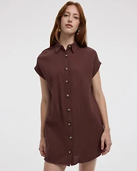 Robe à boutonner manches courtes et col chemisier