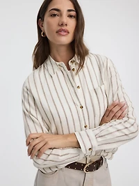 Striped Long-Sleeve Linen-Blend Shirt