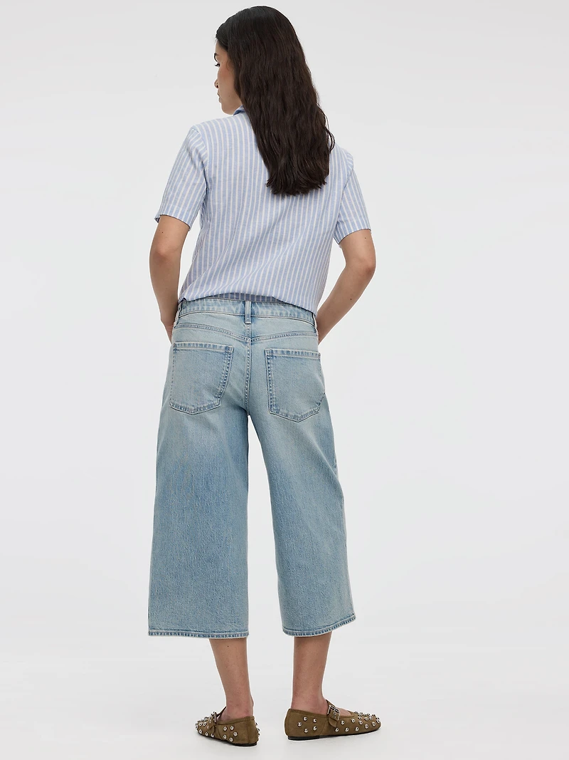 Jean capri à jambe large et taille mi-haute