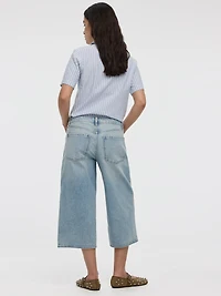 Jean capri à jambe large et taille mi-haute