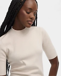 Elbow-Sleeve Mock-Neck Top