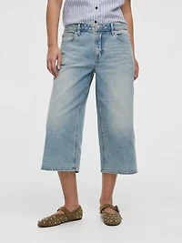 Jean capri à jambe large et taille mi-haute