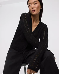 Long-Sleeve V-Neck Fancy-Stitch Cardigan