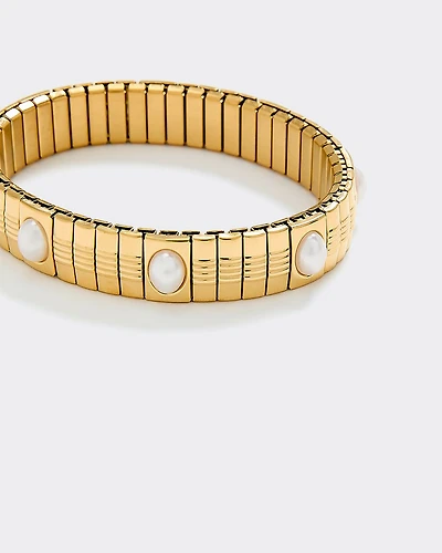 Stainless Steel Baguette Bracelet with Pearls