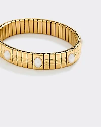 Stainless Steel Baguette Bracelet with Pearls