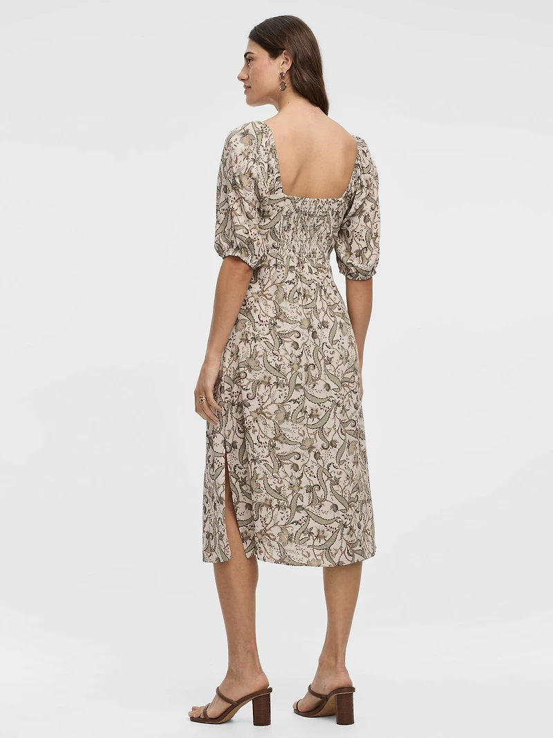 Short-Sleeve Midi Dress with Sweetheart Neckline