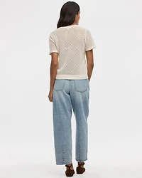 Pull en mailles ajourées à col rond et manches courtes