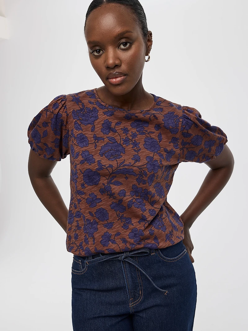 Haut à manches courtes ballon et col rond