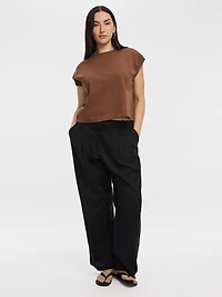 Pantalon en mélange de lin à jambe droite et taille haute