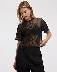 Short-Sleeve Lace Top with Embroideries