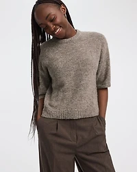 Elbow-Sleeve Crew-Neck Loose Sweater