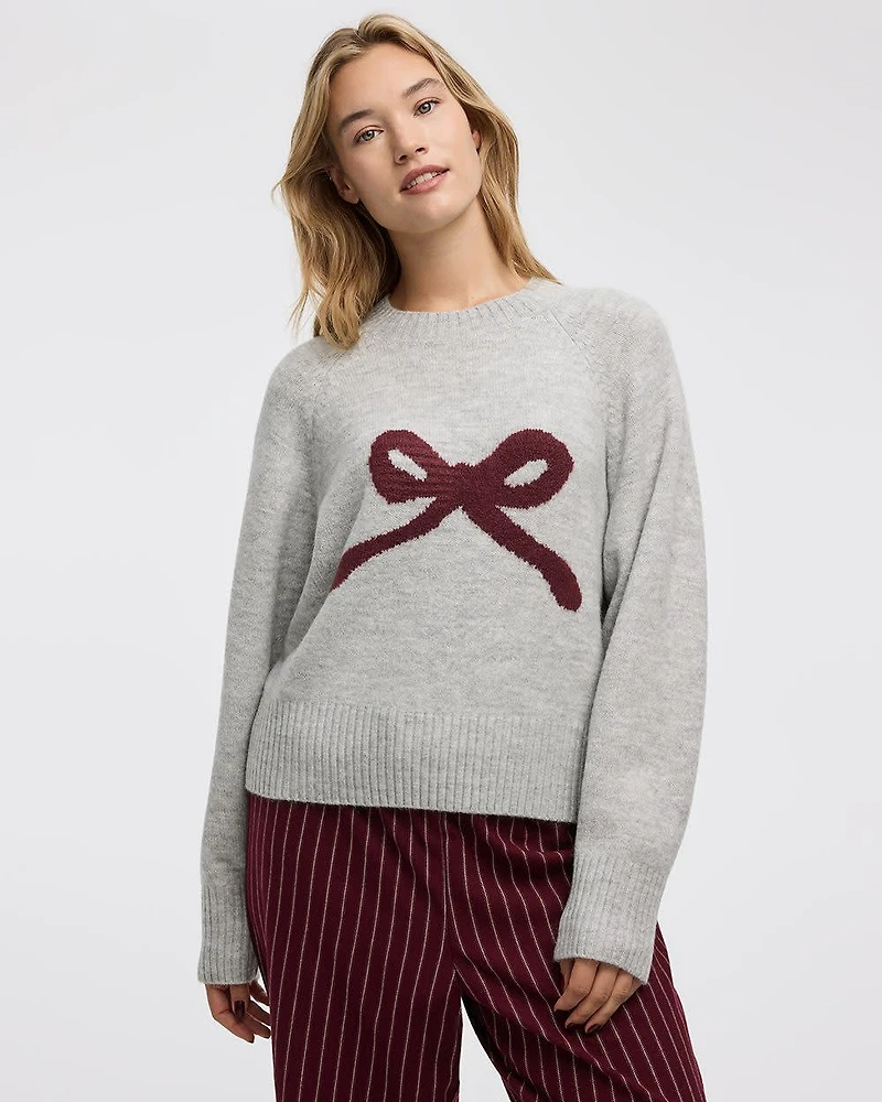 Long-Sleeve Crew-Neck Pullover with Bow