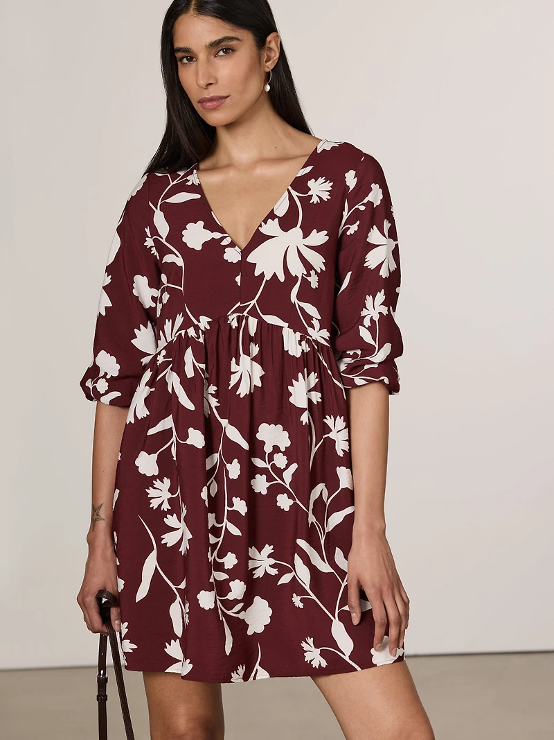 Long-Sleeve V-Neck Empire-Cut Dress