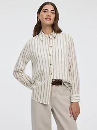 Chemise rayée en mélange de lin à manches longues