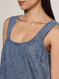 Robe courte en denim sans manches à ourlet bulle