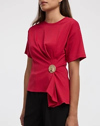 Short-Sleeve Crew-Neck Top with Cinched Waist