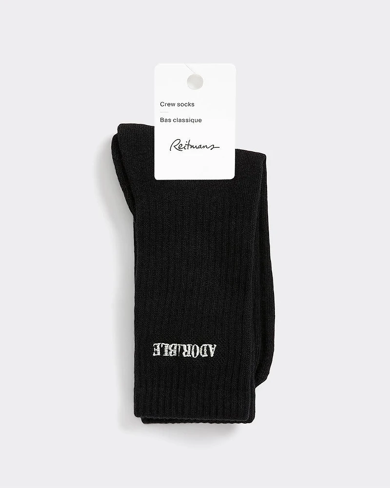 Ribbed Socks with Word at Hem