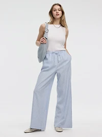 Pantalon rayé à jambe large en mélange de lin