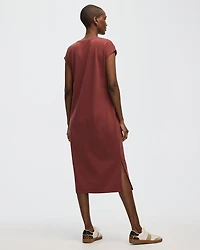 Extended-Sleeve Crew-Neck Midi Dress