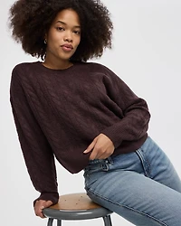 Long-Sleeve Crew-Neck Pullover with Cable Stitches