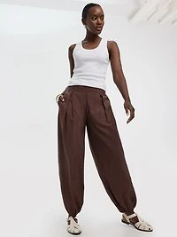Pantalon à enfiler jambe ballon et taille haute
