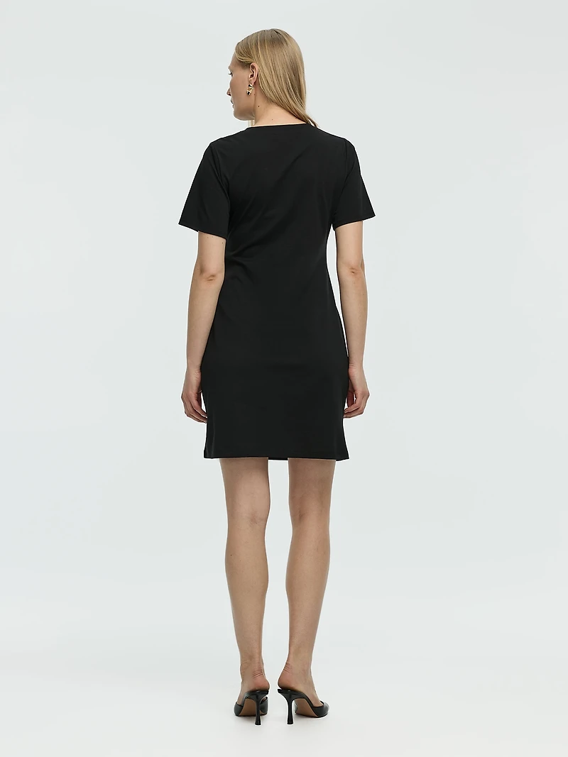 Short-Sleeve Fitted Dress with Knot Detail