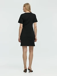 Short-Sleeve Fitted Dress with Knot Detail