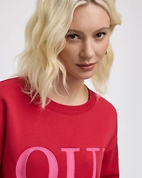 Long-Sleeve Crew-Neck Fleece Sweatshirt with Quotes