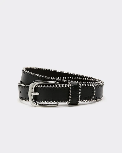 Ceinture en faux cuir avec billes argentées
