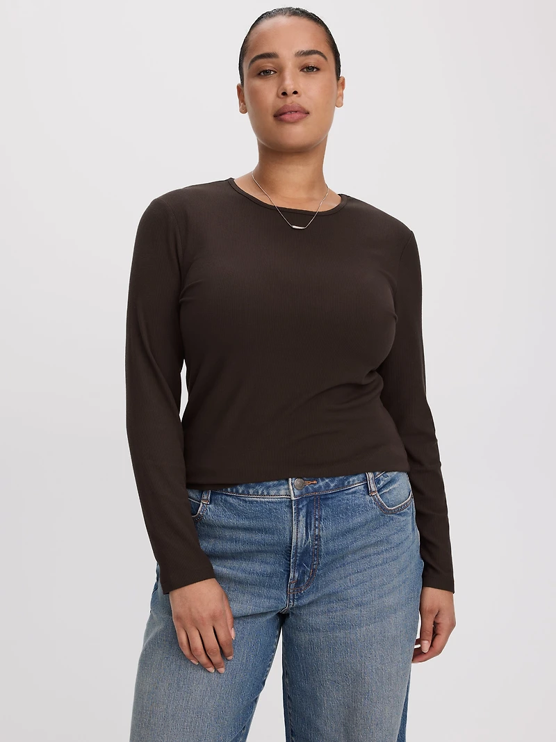 Long-Sleeve Crew-Neck Ribbed T-Shirt