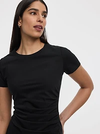 Short-Sleeve Bodycon Midi Dress with Side Shirring