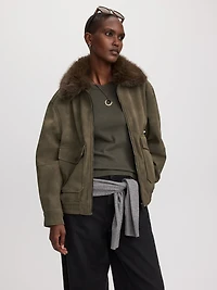 Veste aviateur en faux suède avec col fausse fourrure