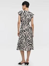 Extended-Sleeve V-Neck Belted Dress