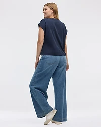 Extended-Sleeve Crew-Neck Tee with Crochet Details