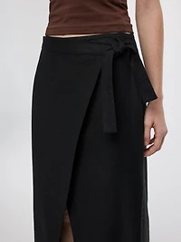 Linen-Blend Wrap Maxi Skirt
