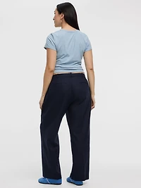 Pantalon en mélange de lin à jambe droite et taille haute