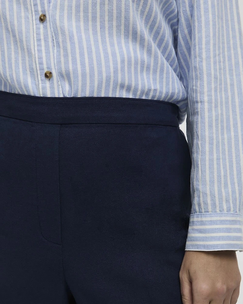 Pantacourt en mélange de lin à jambe large