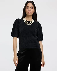 Short-Sleeve Crew-Neck Feather-Yarn Pullover