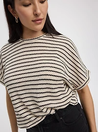 Striped Short-Dolman-Sleeve Crew-Neck Tee